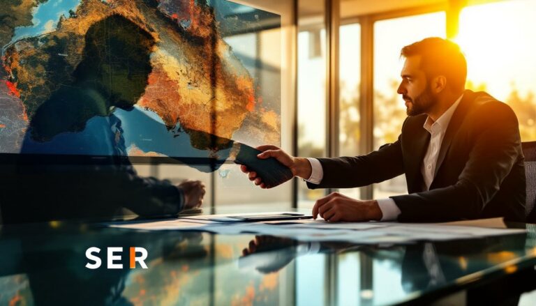Strategic Energy Resources Ltd-SER-Businessman shaking hands, Australia map overlay.