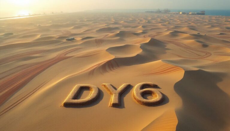 DY6 Metals Ltd-DY6-DY6 logo formed in desert landscape.
