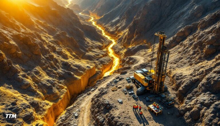 Titan Minerals Ltd-TTM-Mining site with glowing fissure at sunrise.