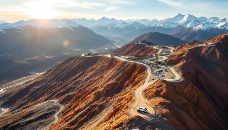 Lodestar Minerals Ltd-LSR-Mountain road winding through rugged landscape.