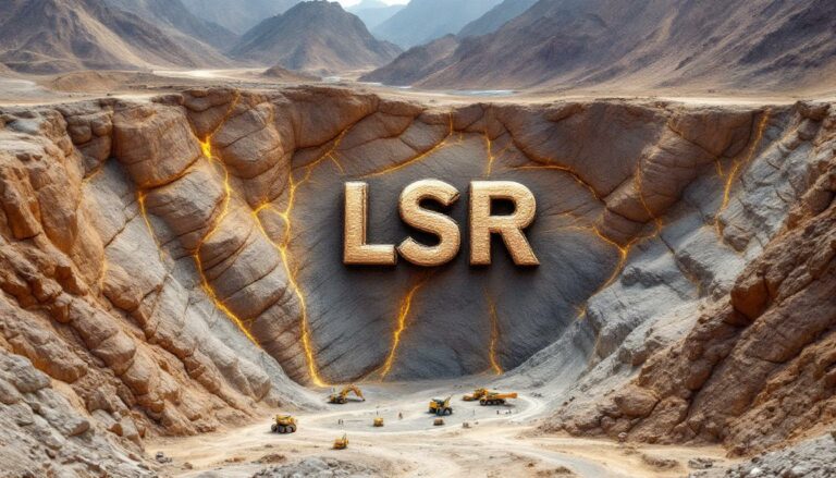 Lodestar Minerals Ltd-LSR-LSR logo on rocky canyon landscape.