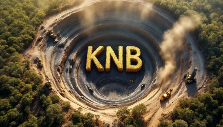 Koonenberry Gold Ltd-KNB-KNB logo in open-pit mining scene.