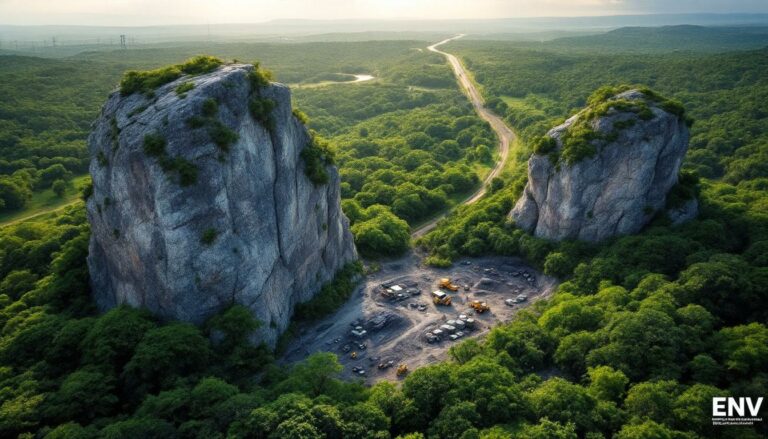 Enova Mining Ltd-ENV-Ortov Organ Rocks amid lush greenery.