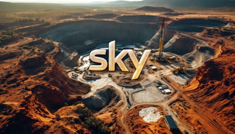 SKY Metals Ltd-SKY-Sky logo over large mining site.