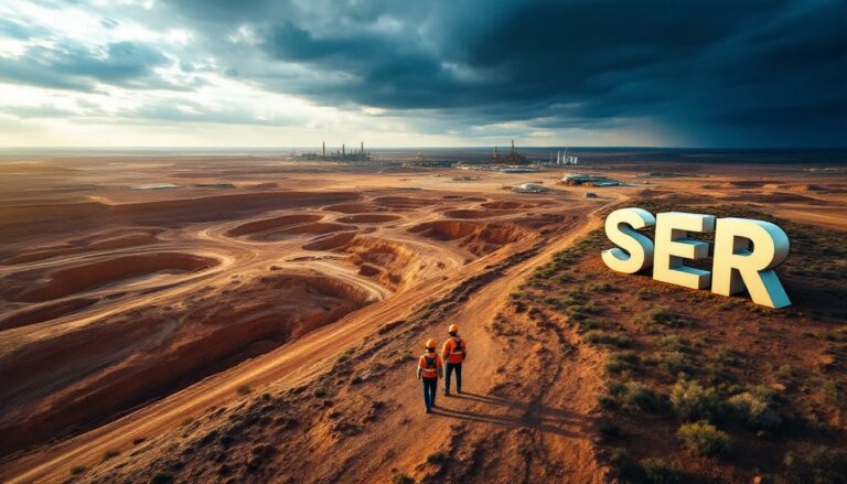 Strategic Energy Resources Ltd-SER-SER: workers surveying arid mining landscape.