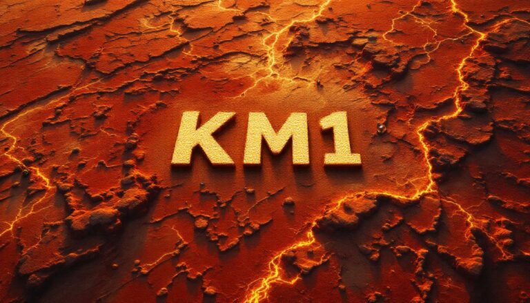 Kali Metals Ltd-KM1-KM1 text on fiery cracked surface.