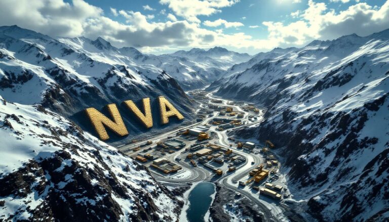 Nova Minerals Ltd-NVA-Snowy mountains with giant golden letters.