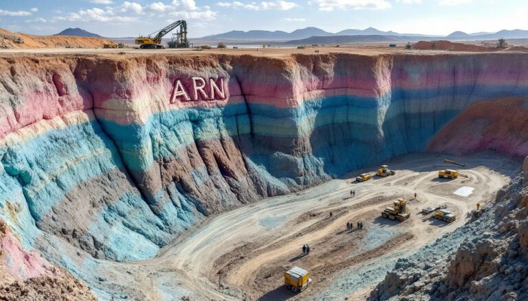 Aldoro Resources Ltd-ARN-ARN mine with vibrant colored layers.