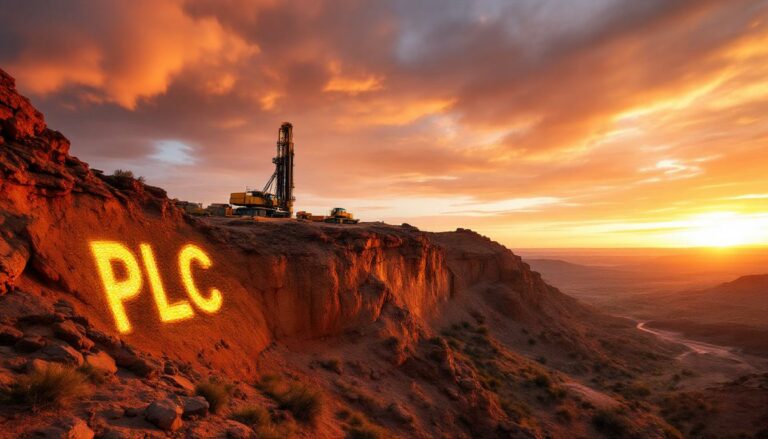 PREMIER1 Lithium Ltd-PLC-PLC illuminated on desert cliff at sunset.