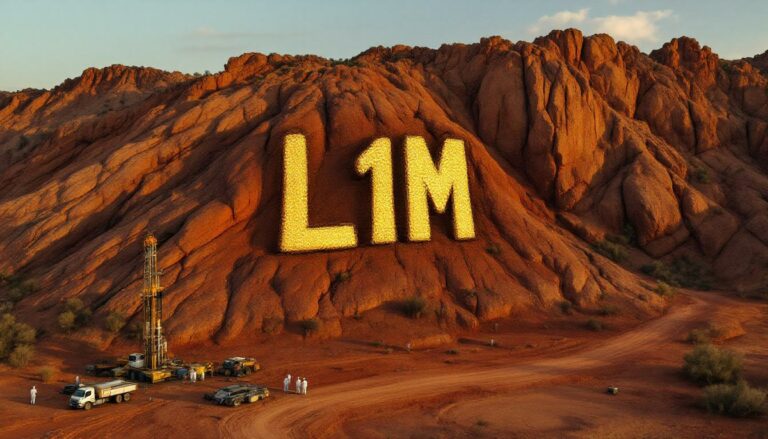 Lightning Minerals Ltd-L1M-L1M: Large letters on rocky hill.