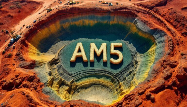 Antares Metals Ltd-AM5-AM5 carved in colorful desert landscape.