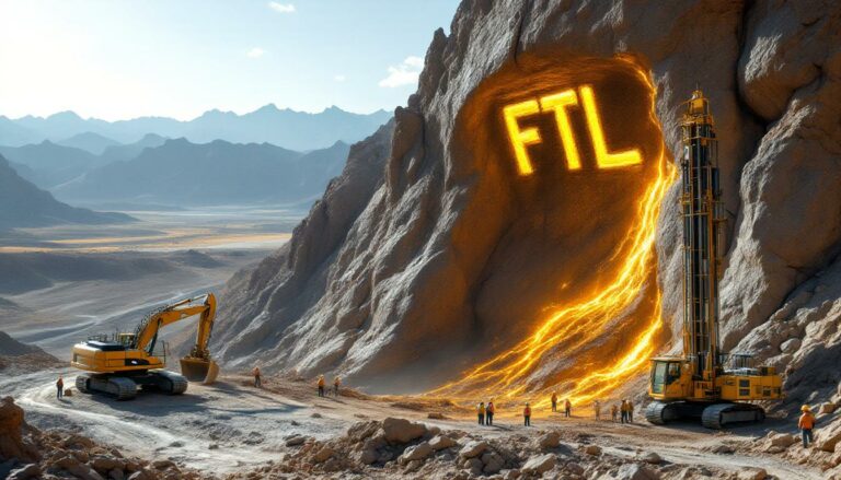 Firetail Resources Ltd-FTL-Excavation machinery near glowing "FTL" cave.