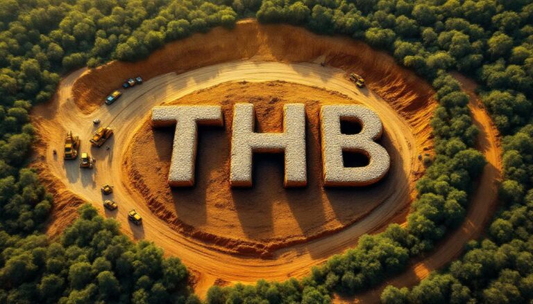 Thunderbird Resources Ltd-THB-THB carved from dirt, surrounded by trees.