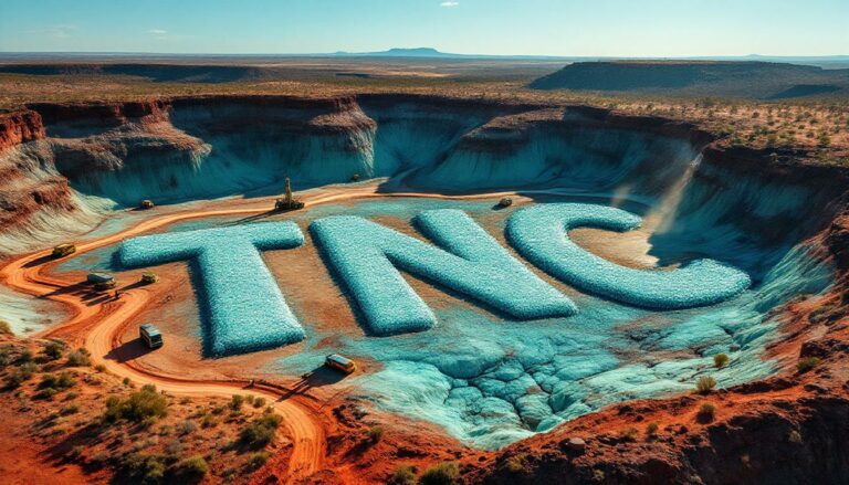 True North Copper Ltd-TNC-TNC letters formed in desert landscape.