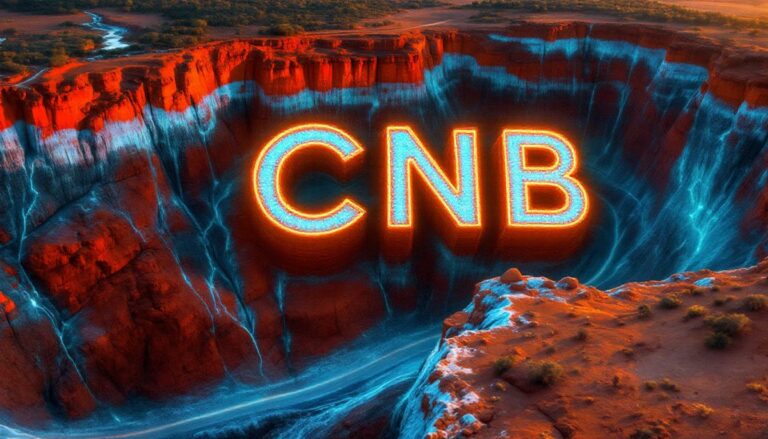 Carnaby Resources Ltd-CNB-CNB glowing letters in colorful canyon.