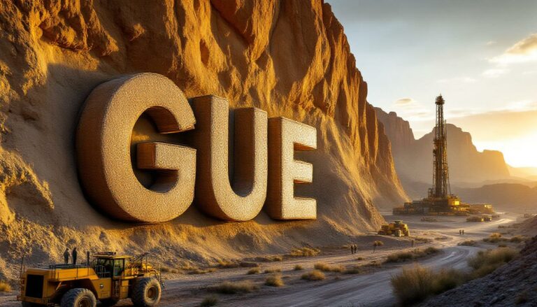 Global Uranium and Enrichment Ltd-GUE-Huge letters in desert landscape scene.