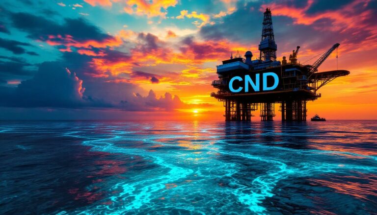 Condor Energy Ltd-CND-CND oil platform under vibrant sunset.