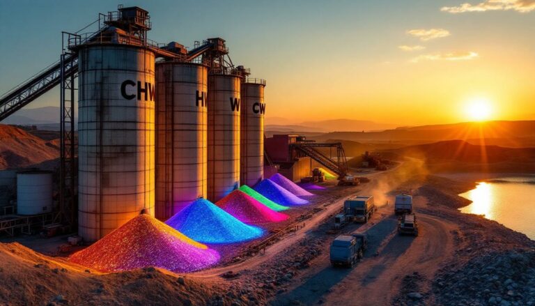 Chilwa Minerals Ltd-CHW-Colorful gravel mounds at industrial site.