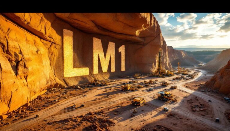 Leeuwin Metals Ltd-LM1-LM1 etched in desert canyon wall.