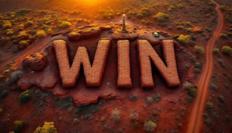 WIN Metals Ltd-WIN-Giant "WIN" letters on desert landscape.