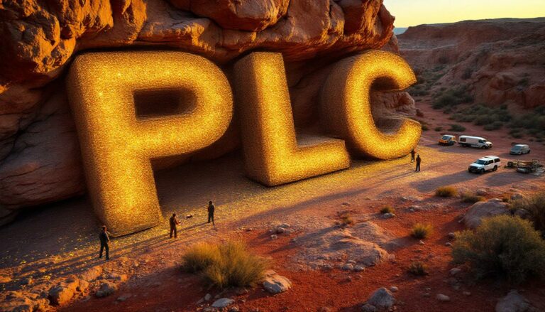 PREMIER1 Lithium Ltd-PLC-Giant illuminated PLC letters in desert.