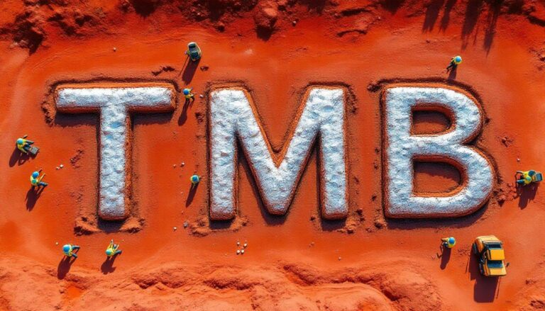 Tambourah Metals Ltd-TMB-TMB artwork on red earth surface.