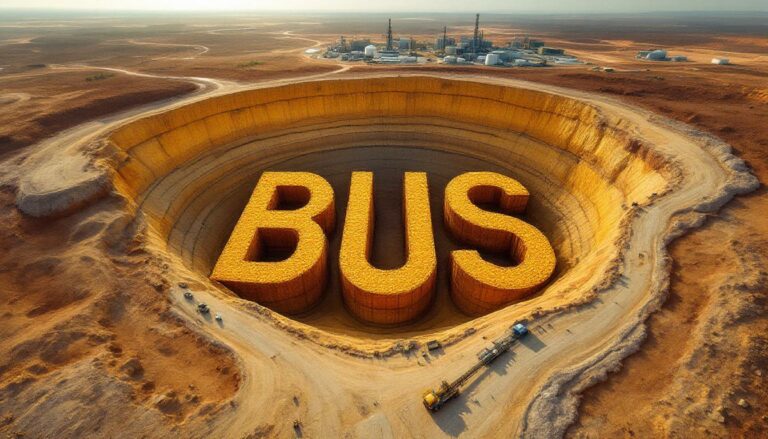 Bubalus Resources Ltd-BUS-Bus-shaped excavation in desert landscape.