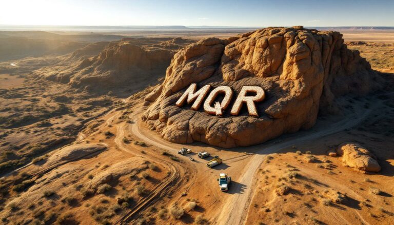 Marquee Resources Ltd-MQR-MQR letters on desert rock formation.