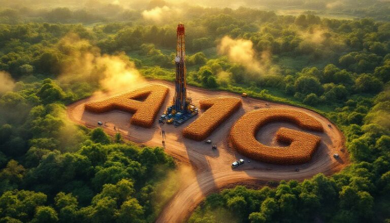 African Gold Ltd-A1G-Drilling rig surrounded by "A1G" letters.