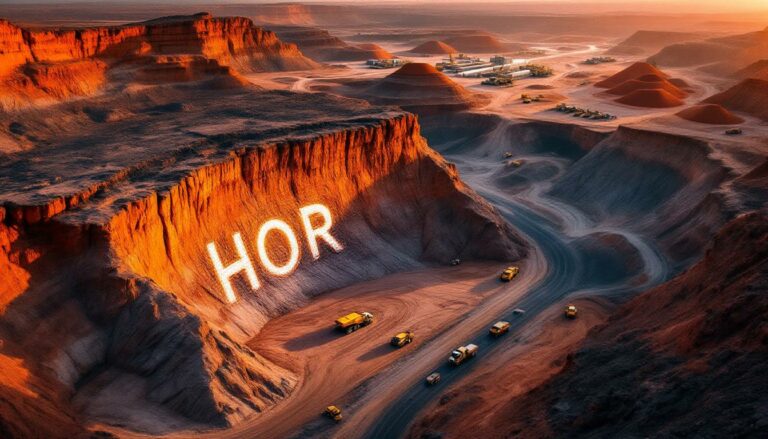 Horseshoe Metals Ltd-HOR-Red canyon mining site at sunset.