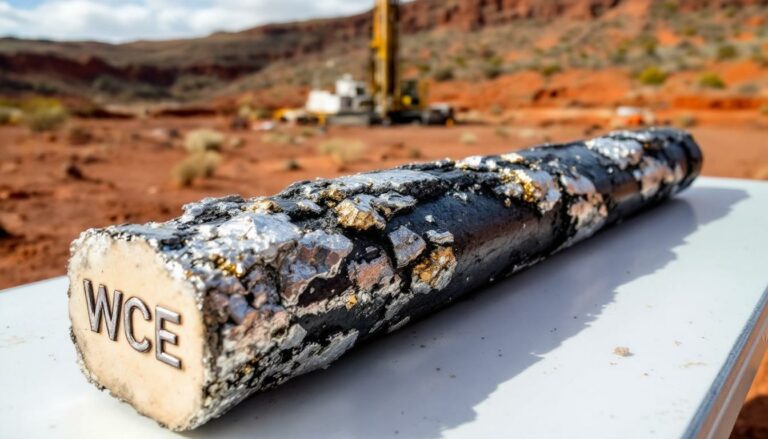 West Coast Silver Ltd-WCE-Drill core sample in desert landscape.