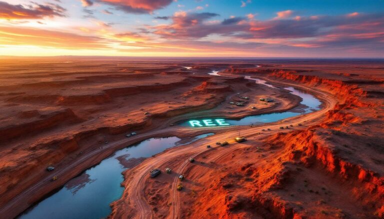 RAREX Ltd-REE-Desert landscape with glowing 'REE' text.