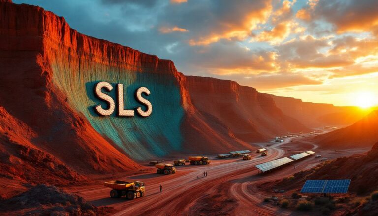Solstice Minerals Ltd-SLS-SLS letters on a canyon wall.
