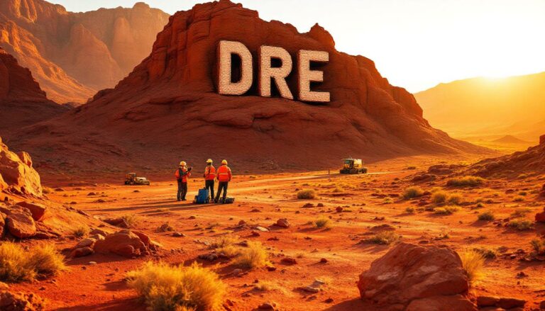 Dreadnought Resources Ltd-DRE-DRE marked canyon landscape with workers.
