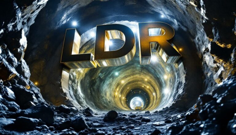 Lode Resources Ltd-LDR-LDR text in illuminated underground tunnel.