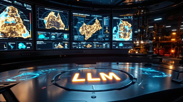 Loyal Metals Ltd-LLM-Futuristic control room with LLM display.