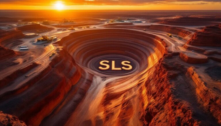 Solstice Minerals Ltd-SLS-SLS quarry at sunset with equipment.
