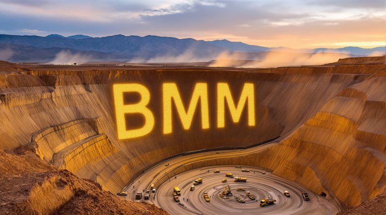 Bayan Mining and Minerals Ltd-BMM-BMM illuminated over vast mining pit.