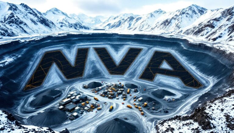 Nova Minerals Ltd-NVA-Large 'NVA' carved into snowy landscape.