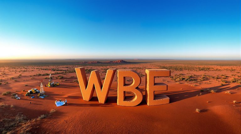 Whitebark Energy Ltd-WBE-WBE letters in vast desert landscape.