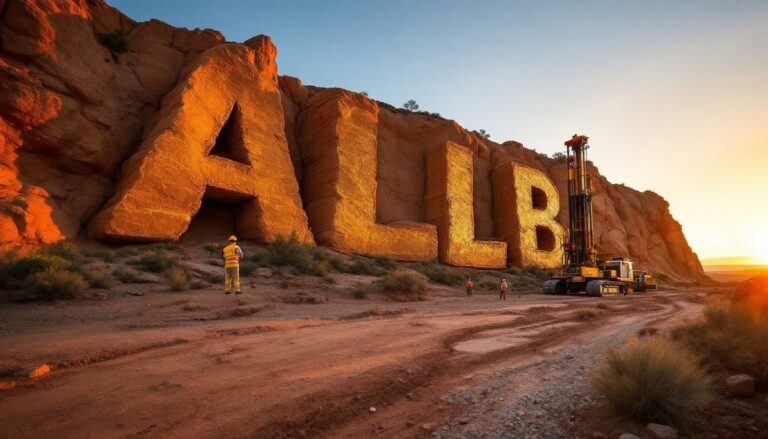 Albion Resources Ltd-ALB-ALLB letters carved into rocky cliff.
