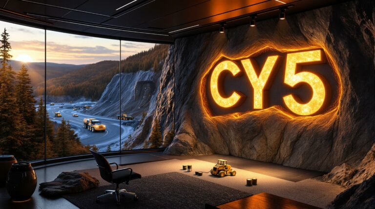 CYGNUS Metals Ltd-CY5-CY5 illuminated sign in rocky office.