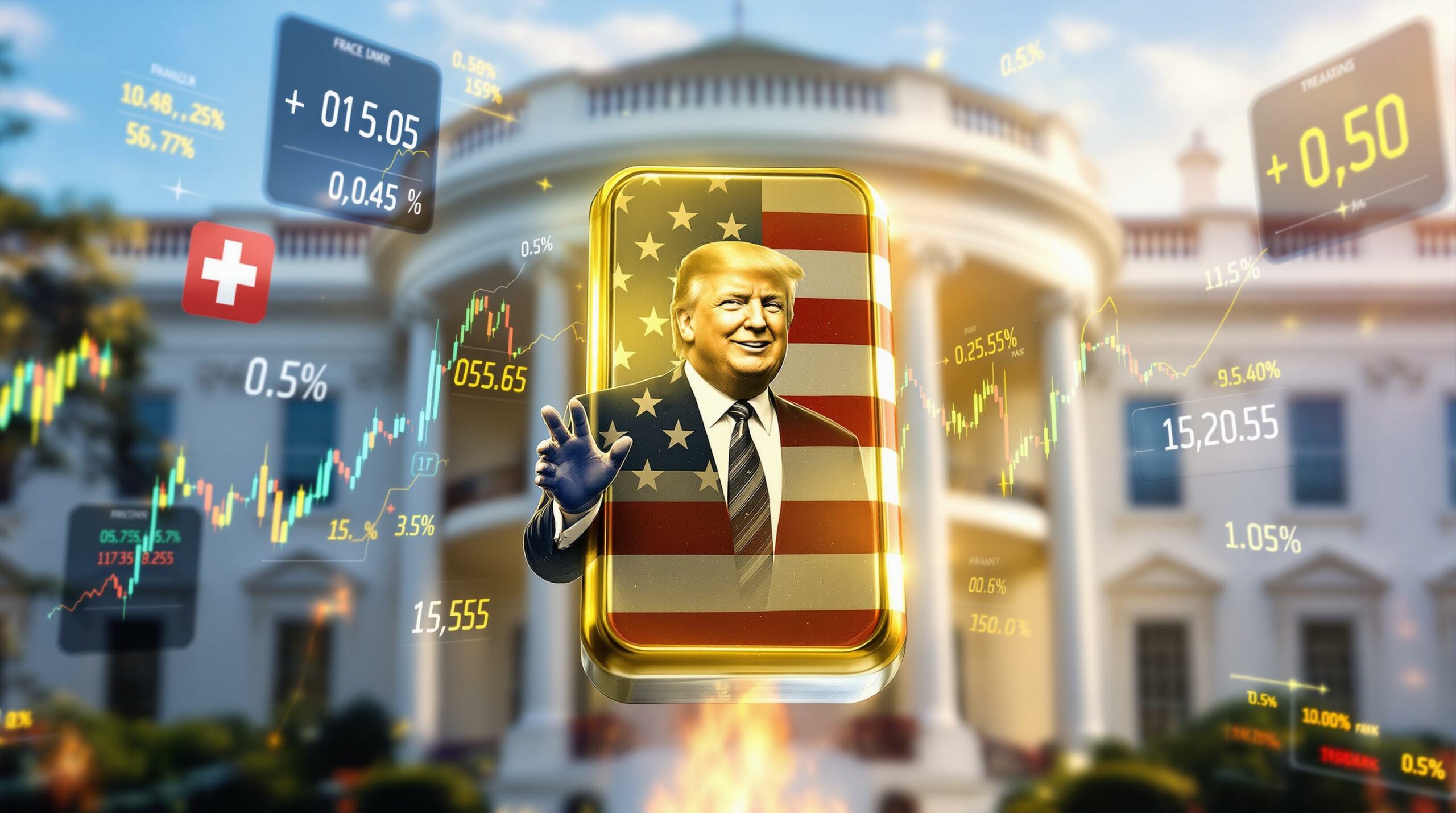 Gold bar with trading data overlay.