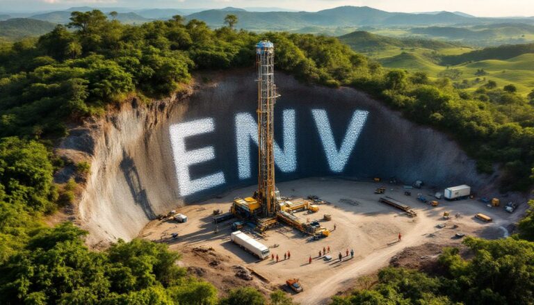 Enova Mining Ltd-ENV-ENV logo with drilling site backdrop.