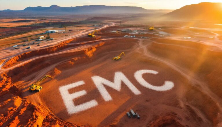 Everest Metals Corporation Ltd-EMC-EMC logo on expansive desert landscape.