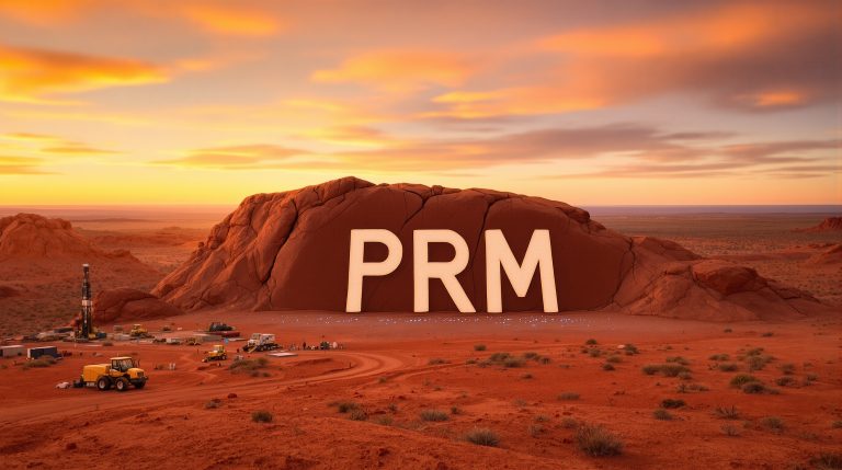 Prominence Energy Ltd-PRM-PRM letters on desert rock formation.