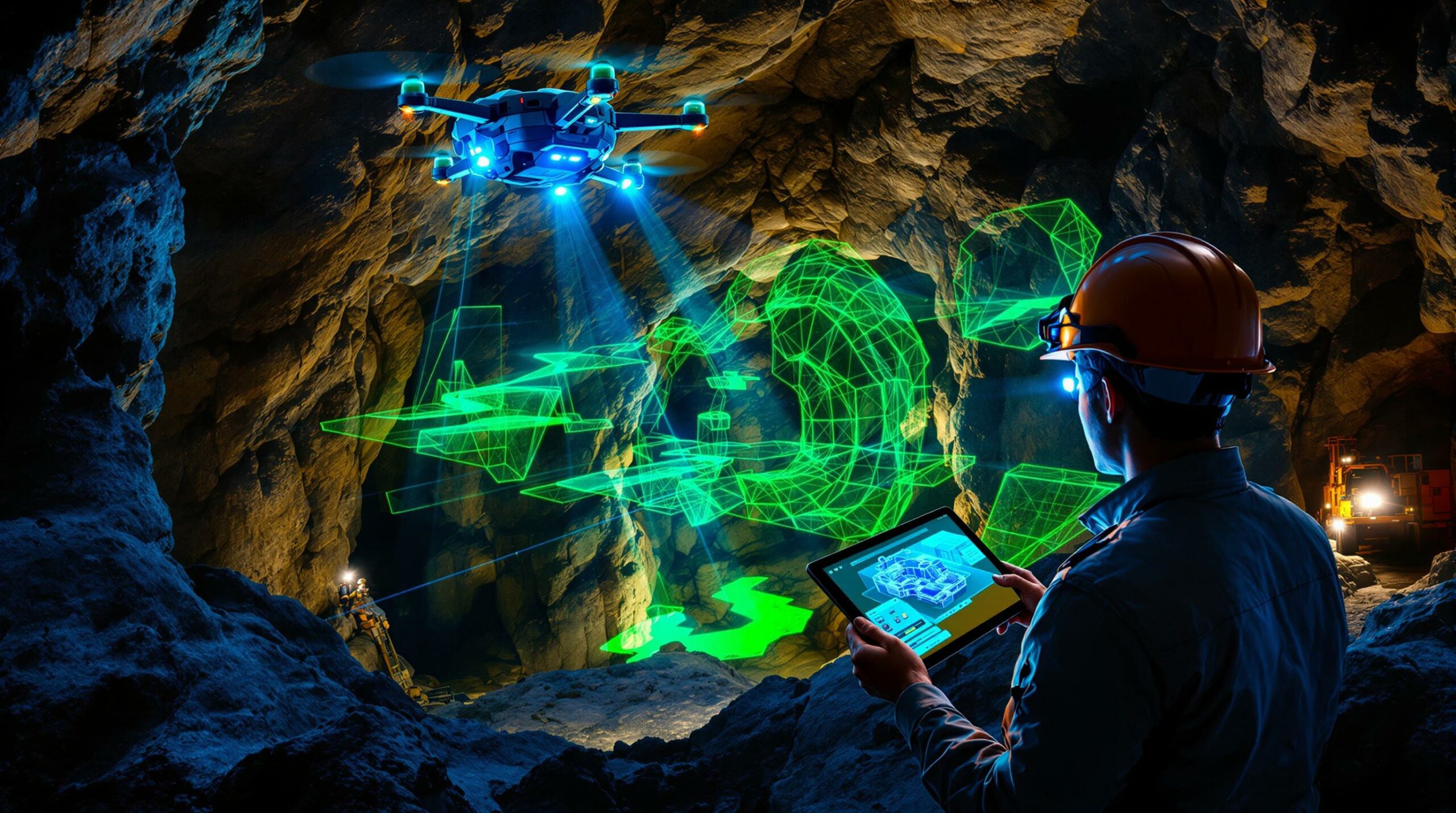 Person using Emesent's Hovermap for advanced stope mapping.