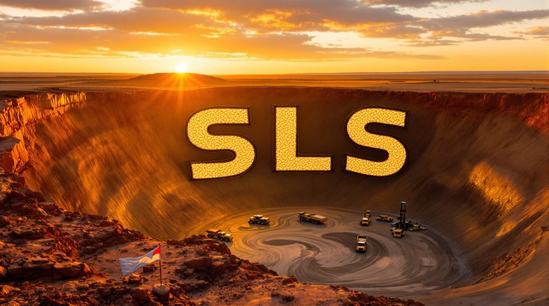 Solstice Minerals Ltd-SLS-SLS illuminated in desert mining pit.