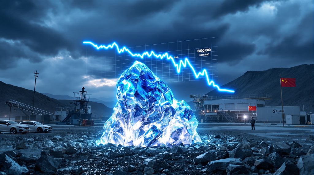 Lithium market downturn illustrated with crystal.