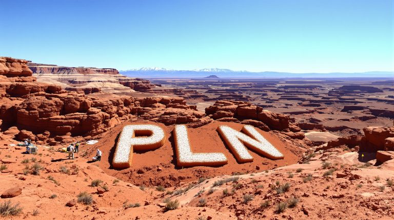 Pioneer Lithium Ltd-PLN-PLN letters on rocky desert landscape.